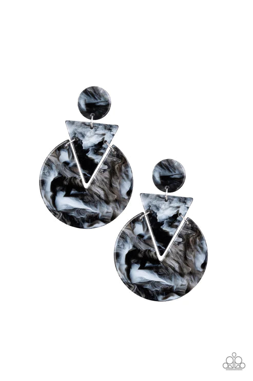 Head Under WATERCOLORS - Oversized Black Watercolor Abstract Retro Earrings E#3817