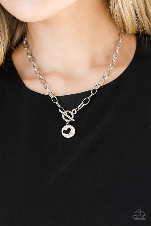 Heartbeat Retreat - White Radiating Encrusted Airy 3D Cut Out Heart Pendant Tiffany Clasp Necklace N#3016