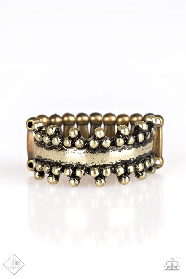 Heavy Metal Muse - Antique Brass Dotted Trio Ring R#6423