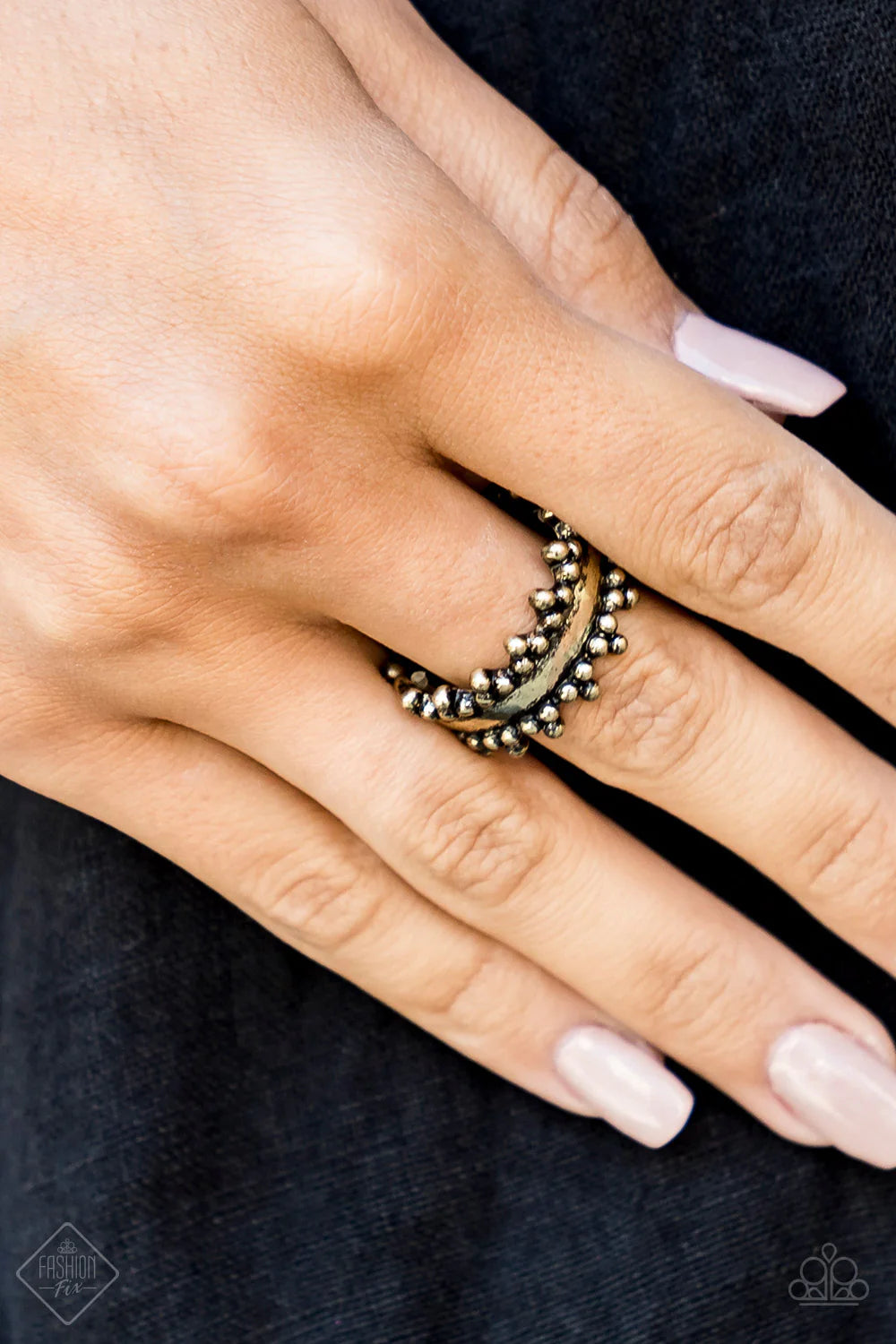 Heavy Metal Muse - Antique Brass Dotted Trio Ring R#6423