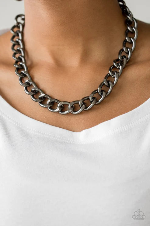 Heavyweight Champion - Black Shimmer Bold Industrial Necklace N#4370