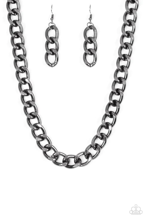 Heavyweight Champion - Black Shimmer Bold Industrial Necklace N#4370