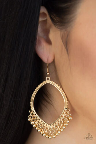 Heirloom Harmony - Oversized Gold Vintage Studded Fringe Earrings E#5421
