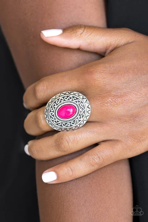 Hello, Sunshine - Oversized Pink Glowing Shimmer Sunburst Ring R#5227