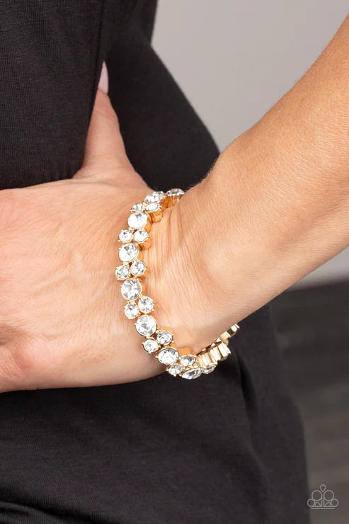 Here Comes The BRIBE - Gold Sleek Trio Encrusted Bracelet B#6673