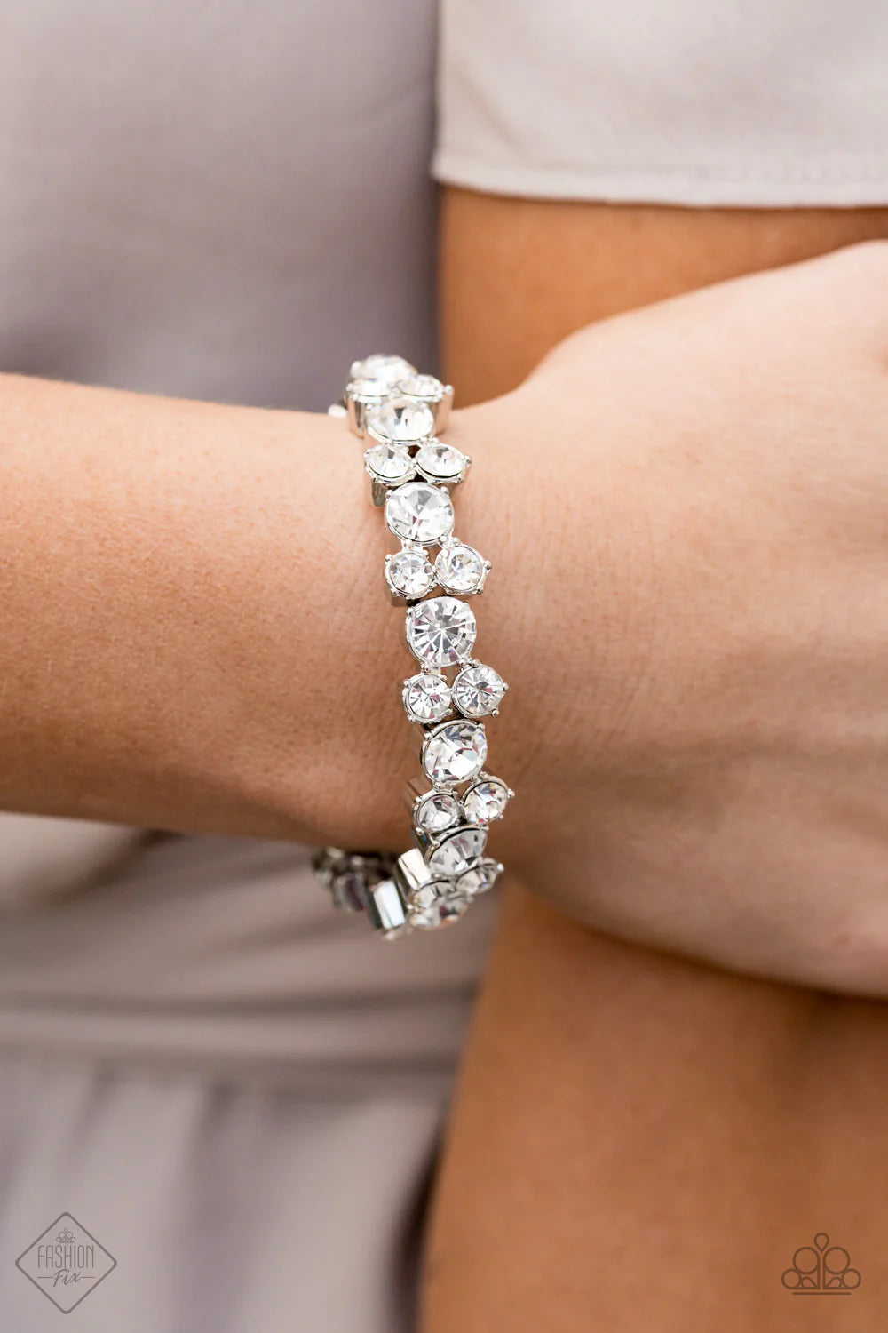 Here Comes The BRIBE - White Sleek Trio Encrusted Bracelet B#7117