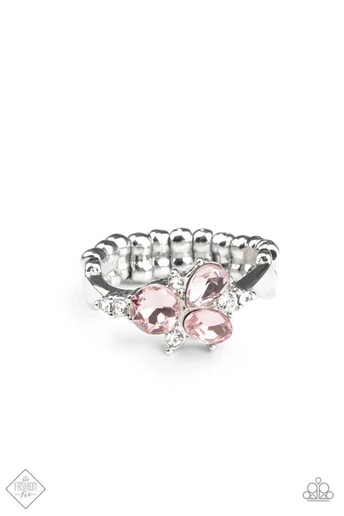 Here You GLOW - Pink Bouquet Encrusted Ring R#6714