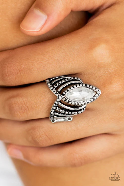 Heres Your Crown - White Dotted Arc Crown Marquise Cut Ring R#5777