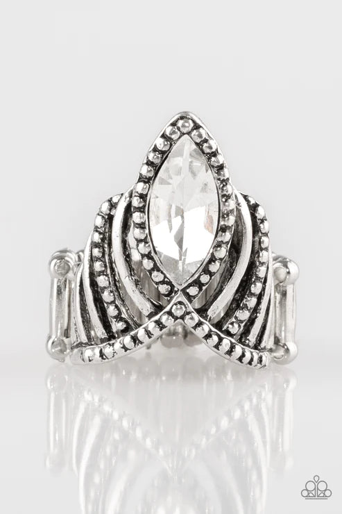 Heres Your Crown - White Dotted Arc Crown Marquise Cut Ring R#5777