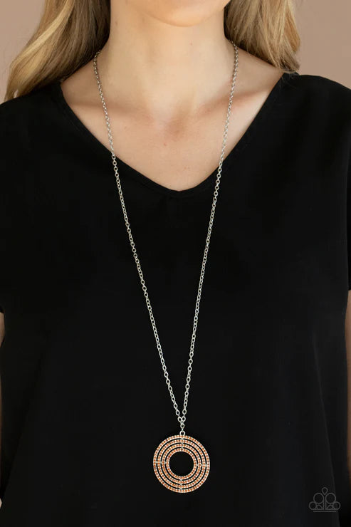High-Value Target - Oversized Brown Dotted Topaz Encrusted Stacked Rings Necklace N#6043