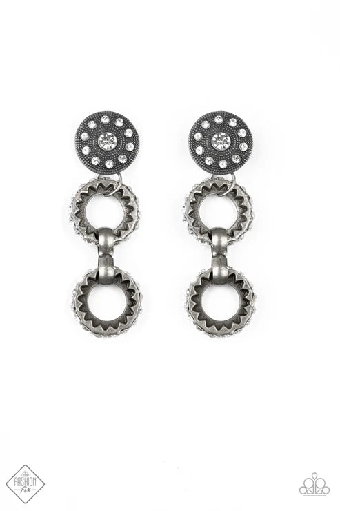 3-Piece Oversized Gunmetal Gritty-Tin Encrusted Crystal Hoop Industrial Set SET#6752