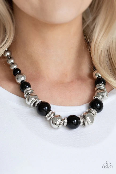 Hollywood HAUTE Spot - Black Pearl Asymmetrical Encrusted Necklace N#6609