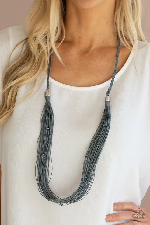 Homespun Artisan - Silver (Gray) Speckled Braided Knotted Twine Necklace N#3248