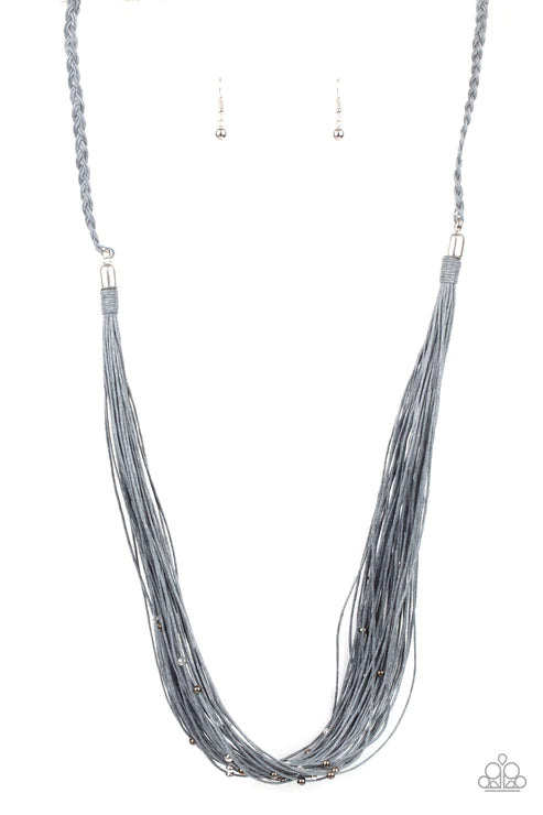 Homespun Artisan - Silver (Gray) Speckled Braided Knotted Twine Necklace N#3248