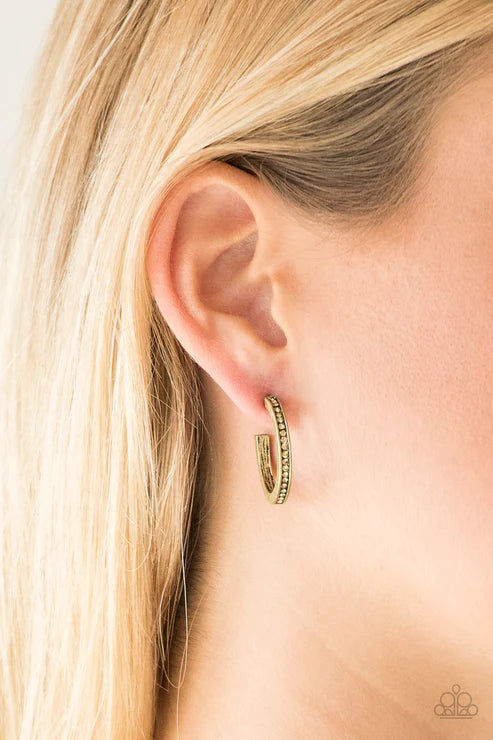 Hoop Haven - Brass Golden Topaz Encrusted Hoop Earrings E#4048
