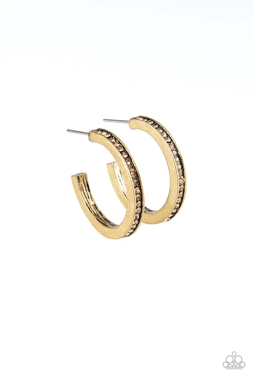 Hoop Haven - Brass Golden Topaz Encrusted Hoop Earrings E#4048