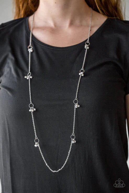 House Party Posh - Silver Pearl Cluster Hoop Necklace N#5574