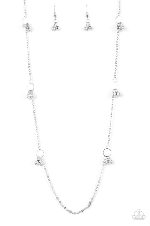 House Party Posh - Silver Pearl Cluster Hoop Necklace N#5574