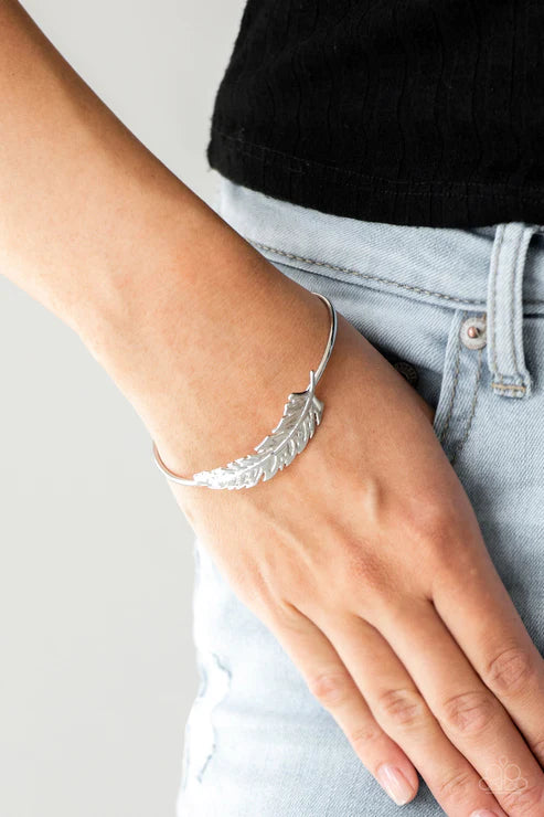 How Do You Like This FEATHER? - Silver Fold 3D Feather Cuff Bracelet B#4752