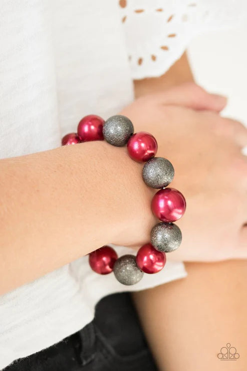 Humble Hustle - Oversized Red/Gunmetal Metallic Dusted Glitter Gunmetal Pearly Bracelet B#7400