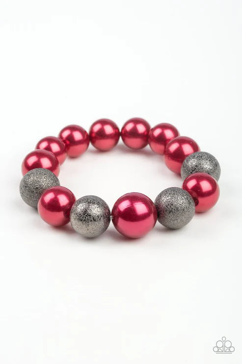 Humble Hustle - Oversized Red/Gunmetal Metallic Dusted Glitter Gunmetal Pearly Bracelet B#7400