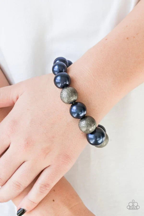Humble Hustle - Oversized Blue/Gunmetal Metallic Dusted Glitter Gunmetal Pearly Bracelet B#7416