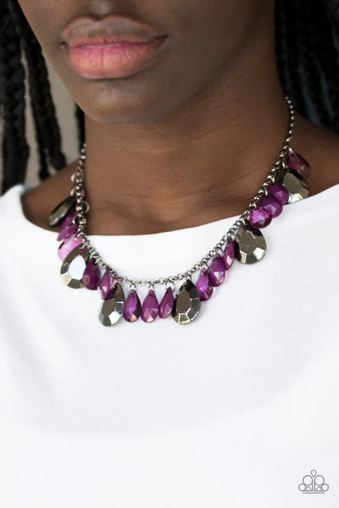 Hurricane Season - Purple Teardrop Fringe Necklace N#6502