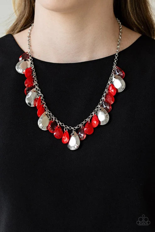 Hurricane Season - Red Teardrop Fringe Necklace N#1722