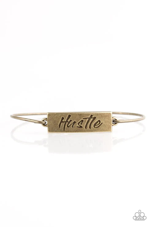 Hustle Hard - Brass Engraved "Hustle" Plate Bangle Bracelet B#6190