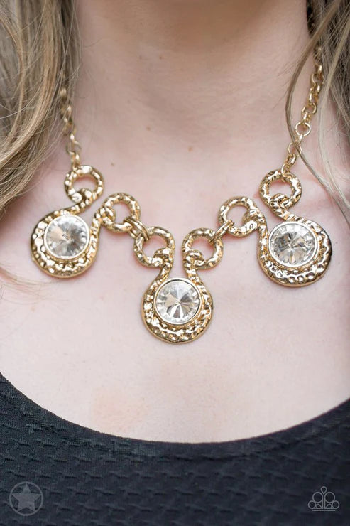 Hypnotized - Oversized Gold Trio Oval Ring Hammered Textured Necklace N#3430