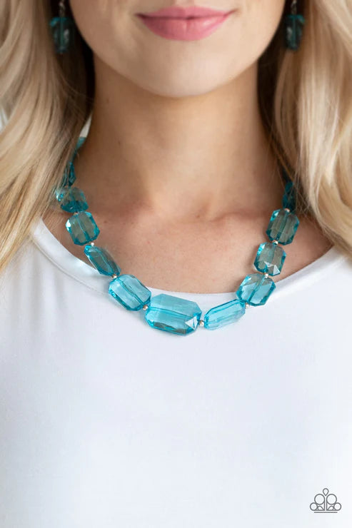 ICE Versa - Oversized Blue Infused Emerald-Cut Draped Necklace N#2932