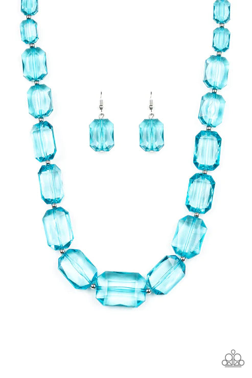 ICE Versa - Oversized Blue Infused Emerald-Cut Draped Necklace N#2932