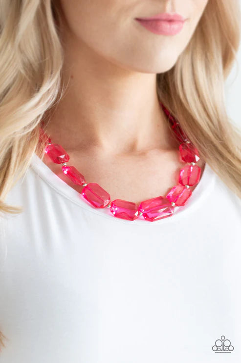 ICE Versa - Oversized Pink Infused Emerald-Cut Draped Necklace N#4699