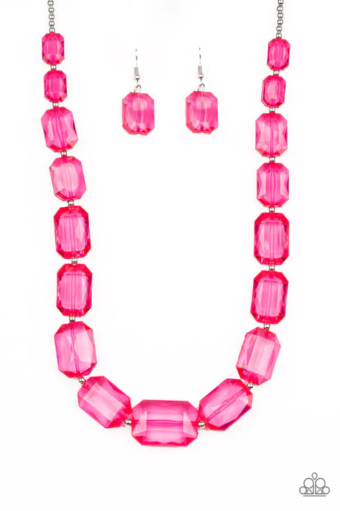 ICE Versa - Oversized Pink Infused Emerald-Cut Draped Necklace N#4699