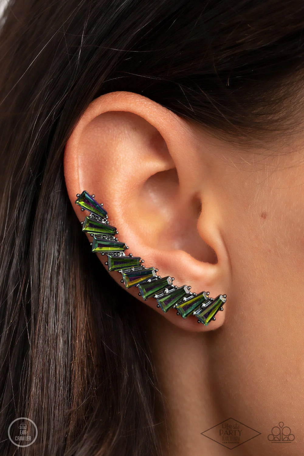 I Think ICE Can - Oversized Multi Icy Stack Oil Spill Gems Climb The Ear Coalescing Shockingly Cuff Earrings E#7045