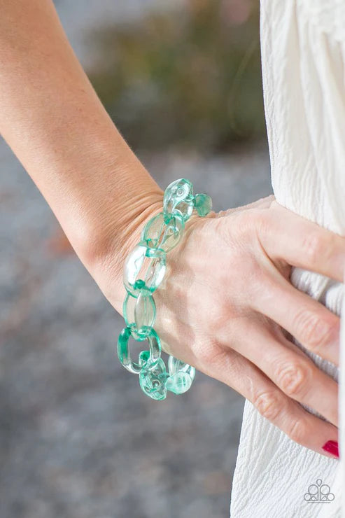 Ice Ice Baby - Green Glassy Link Bracelet B#5844