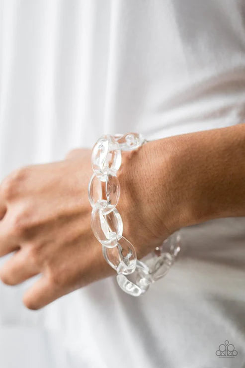 Ice Ice Baby - White Glassy Connected Modern Chain Links Bracelet B#5843