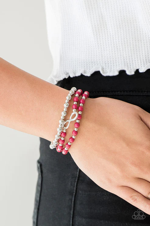 Immeasurably Infinite - Pink/Silver Infinity Charm Bracelet Stack B#3408
