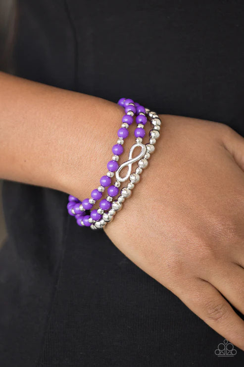 Immeasurably Infinite - Purple/Silver Infinity Charm Bracelet Stack B#4155