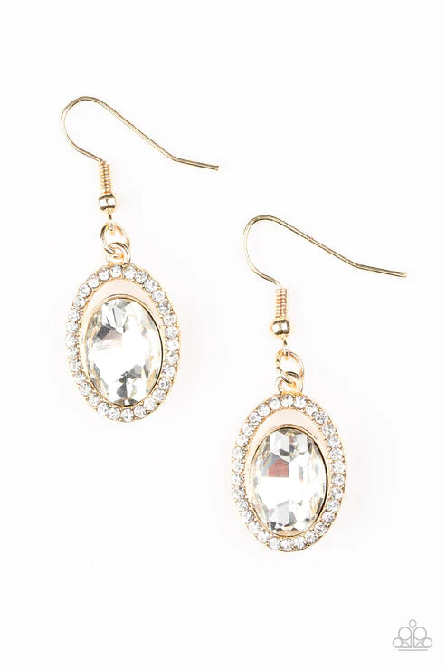 Imperial SHINE-ness - Gold Off-Centered Encrusted Earrings E#2925