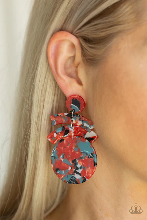 2-Piece Oversized Burnt Orange/Multi Abstract Marble Set SET#2694