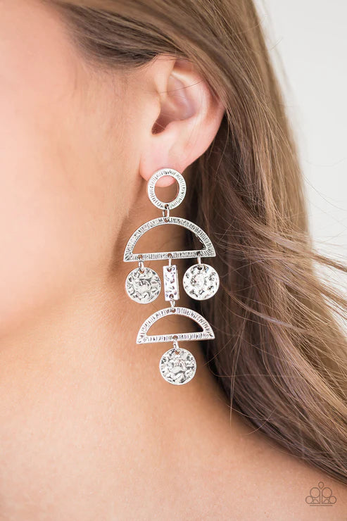 Incan Eclipse - Silver Etched Hammered Disc Tribal Earrings E#3556
