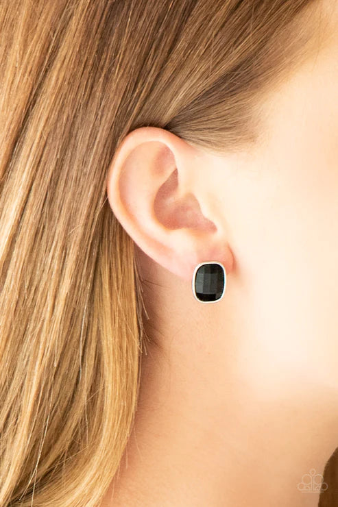 Incredibly Iconic - Black Faceted Sleek Gem Earrings E#3949