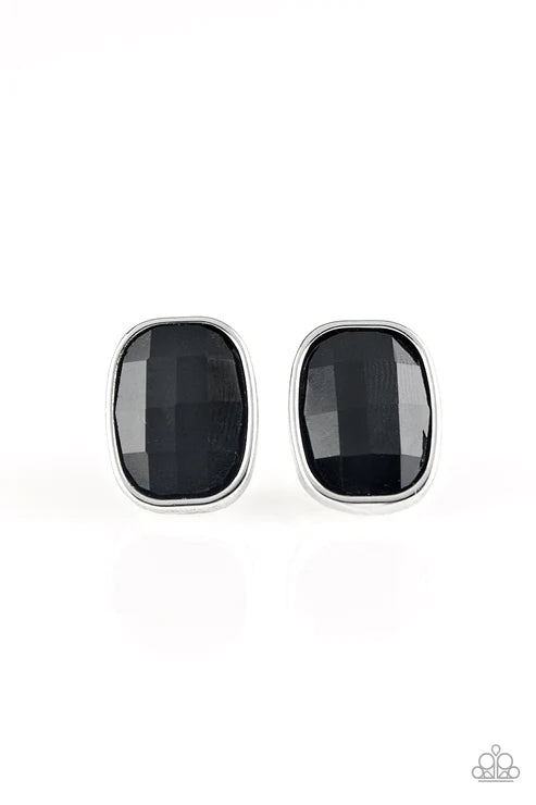Incredibly Iconic - Black Faceted Sleek Gem Earrings E#3949