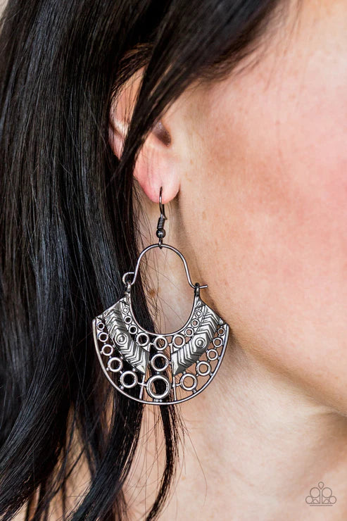 Indigenous Idol - Oversized Black Radiating Circular Crescent Indigenous Earrings E#2697