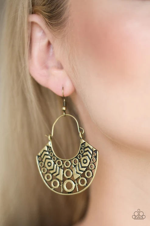 Indigenous Idol - Oversized Brass Radiating Circular Crescent Indigenous Earrings E#3921