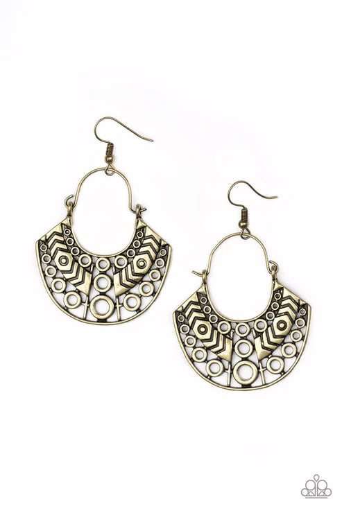 Indigenous Idol - Oversized Brass Radiating Circular Crescent Indigenous Earrings E#3921