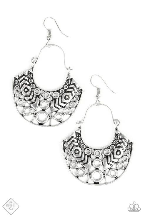 Indigenous Idol - Oversized Silver Radiating Circular Crescent Indigenous Earrings E#6243