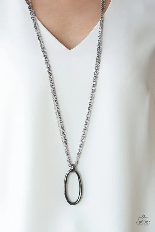 Industrial Confidence - Oversized Multi (Gunmetal/Silver) Mismatched Mixed Metallic Chains Pendant Necklace N#7287