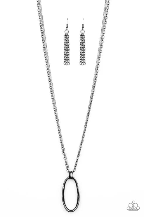Industrial Confidence - Oversized Multi (Gunmetal/Silver) Mismatched Mixed Metallic Chains Pendant Necklace N#7287